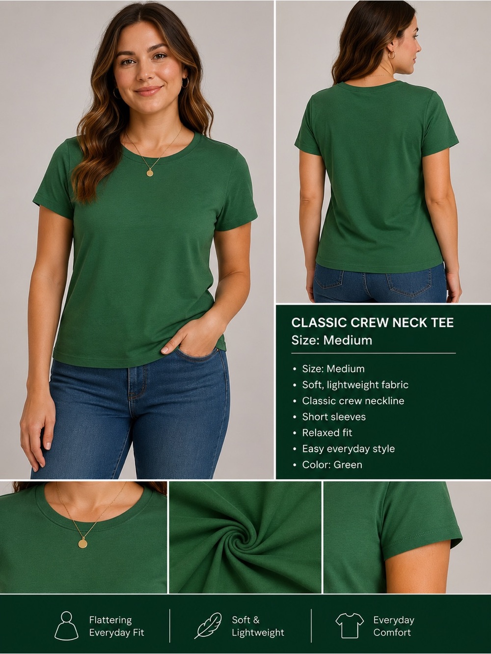 H&M Green Crew Neck Short Sleeve T-Shirt Women’s Medium Basic Tee